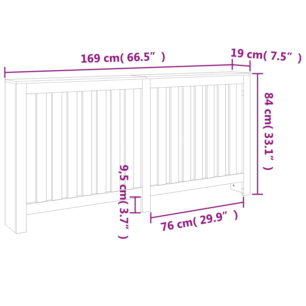 Radiatorombouw 169x19x84 cm massief groenenhout wasbruin