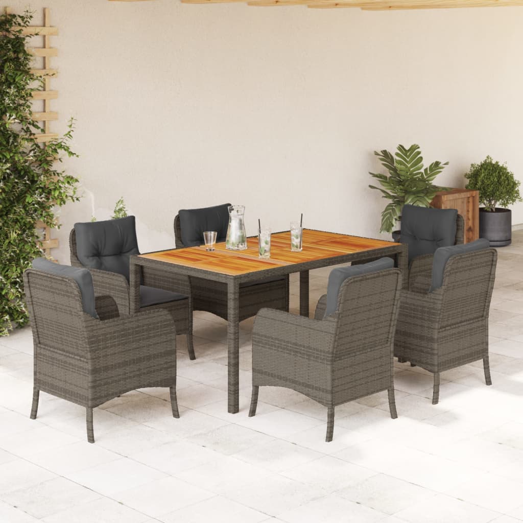 7-delige Tuinset met kussens poly rattan grijs