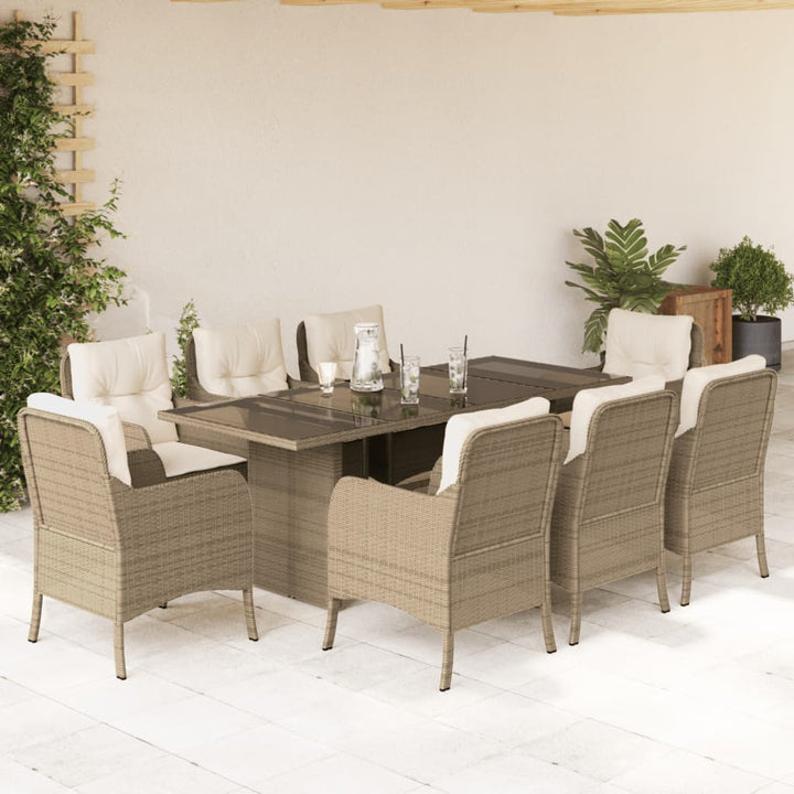 9-delige Tuinset met kussens poly rattan beige