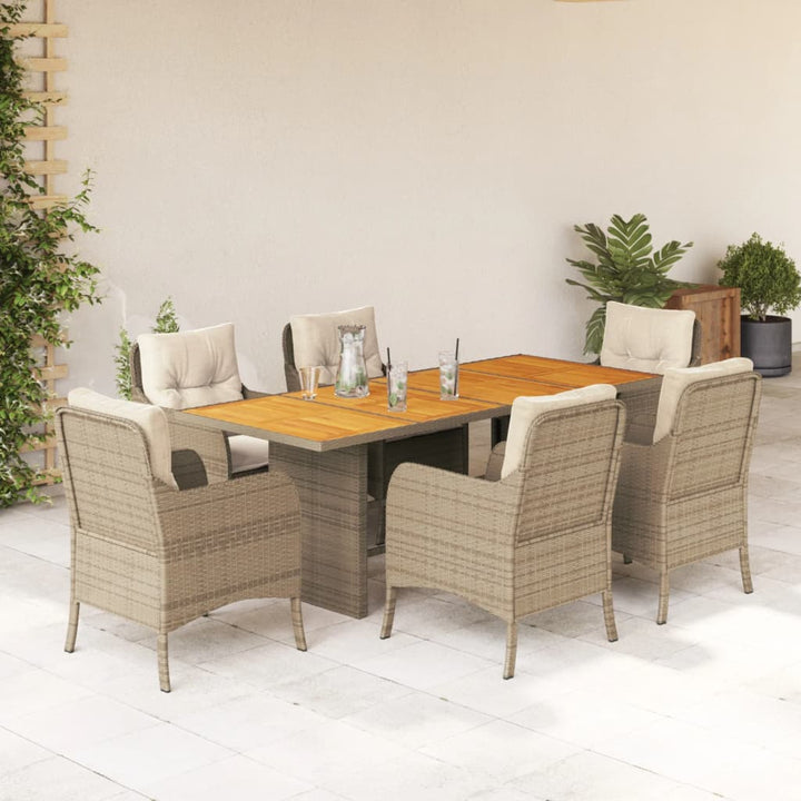 7-delige Tuinset met kussens poly rattan beige