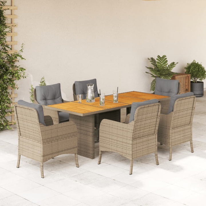 7-delige Tuinset met kussens poly rattan beige