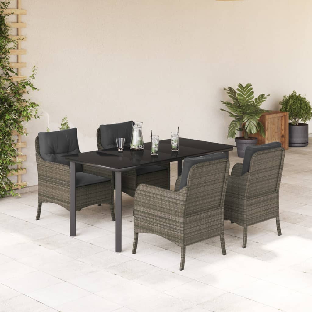 5-delige Tuinset met kussens poly rattan grijs