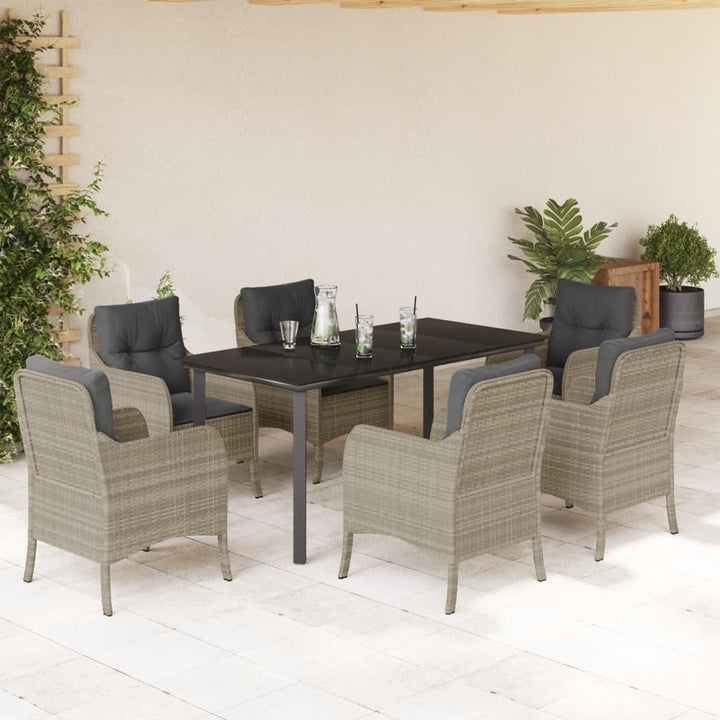 7-delige Tuinset met kussens poly rattan grijs