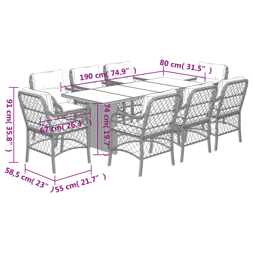 9-delige Tuinset poly rattan zwart