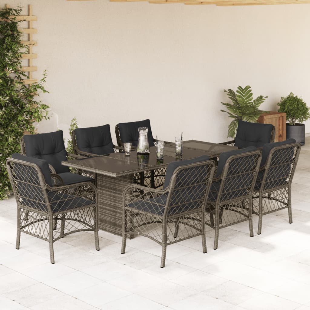 9-delige Tuinset met kussens poly rattan grijs