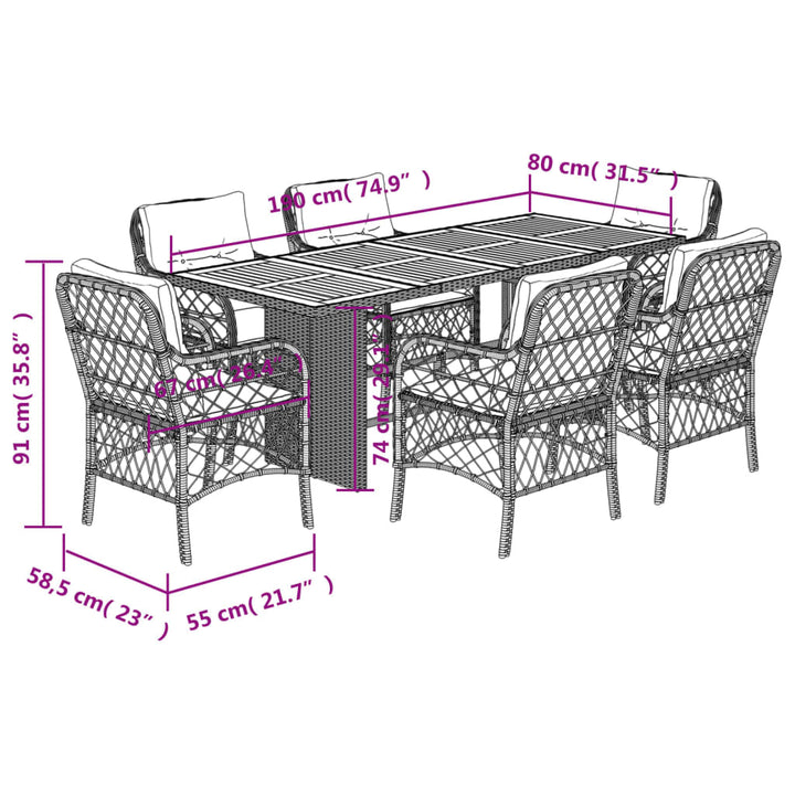 7-delige Tuinset met kussens poly rattan grijs