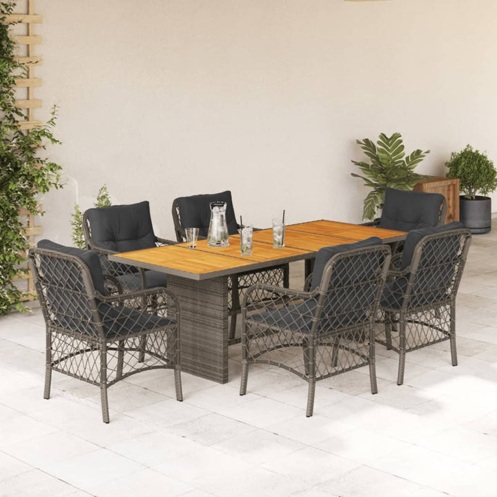 7-delige Tuinset met kussens poly rattan grijs