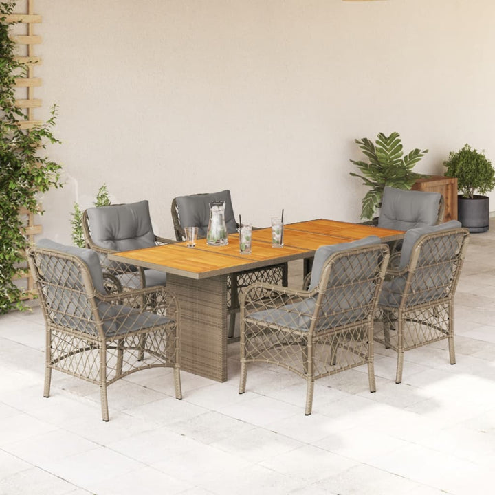 7-delige Tuinset met kussens poly rattan gemengd beige