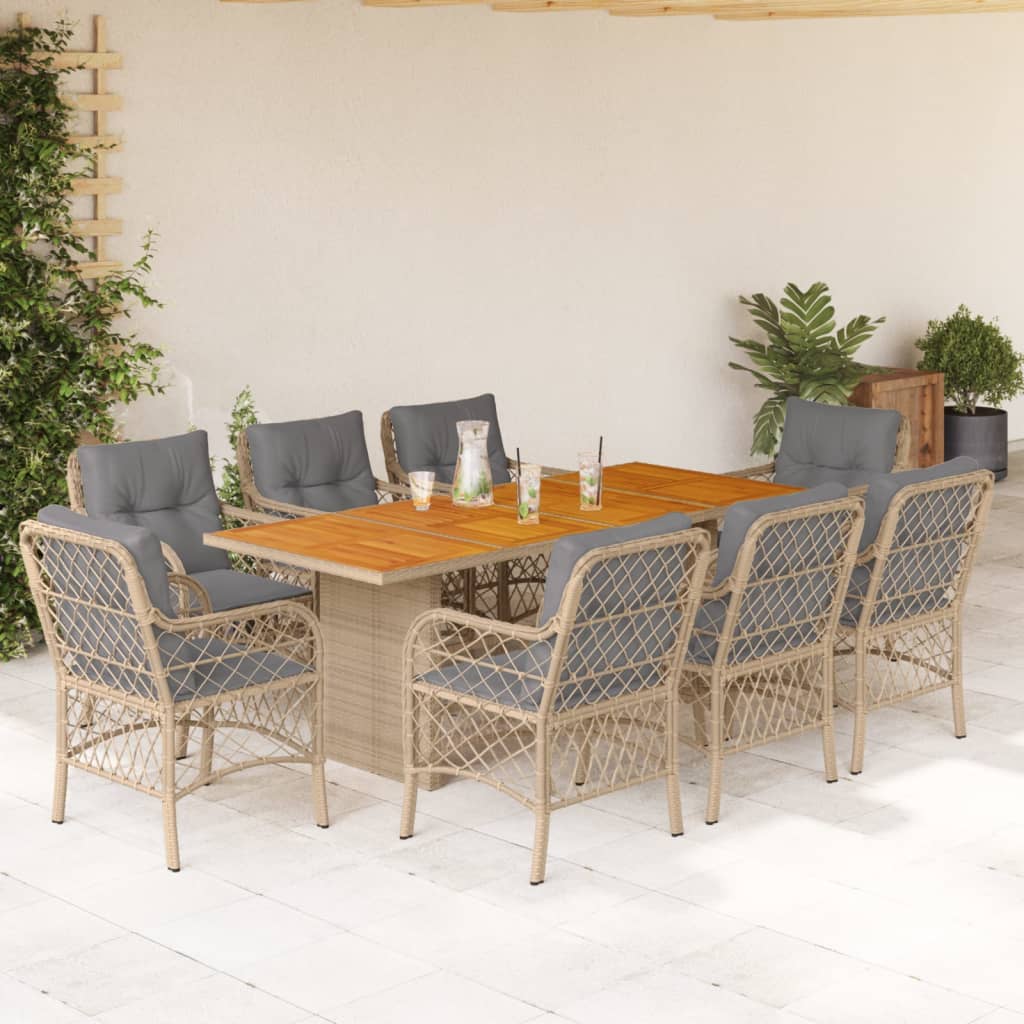 9-delige Tuinset met kussens poly rattan gemengd beige