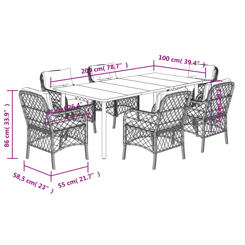 7-delige Tuinset met kussens poly rattan zwart