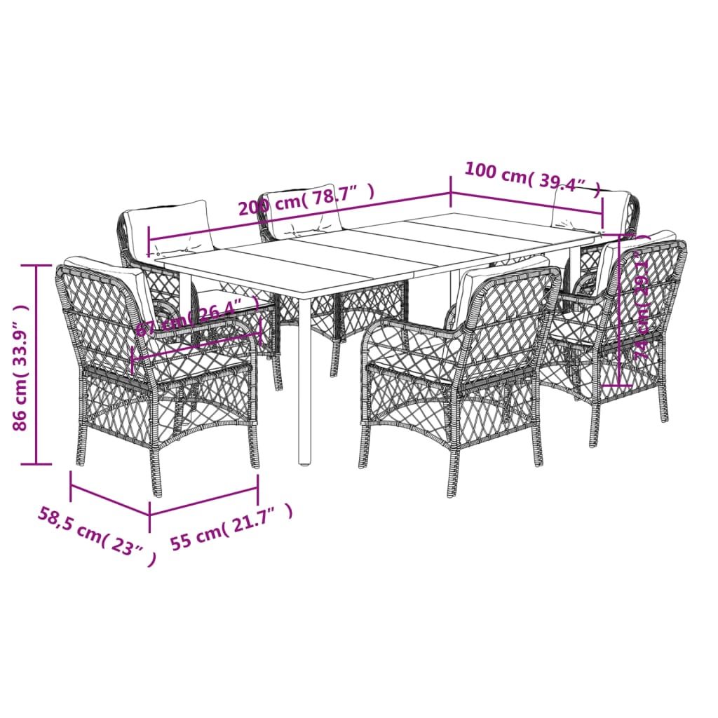 7-delige Tuinset met kussens poly rattan gemengd beige