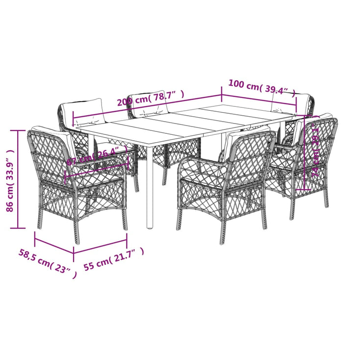 7-delige Tuinset met kussens poly rattan gemengd beige