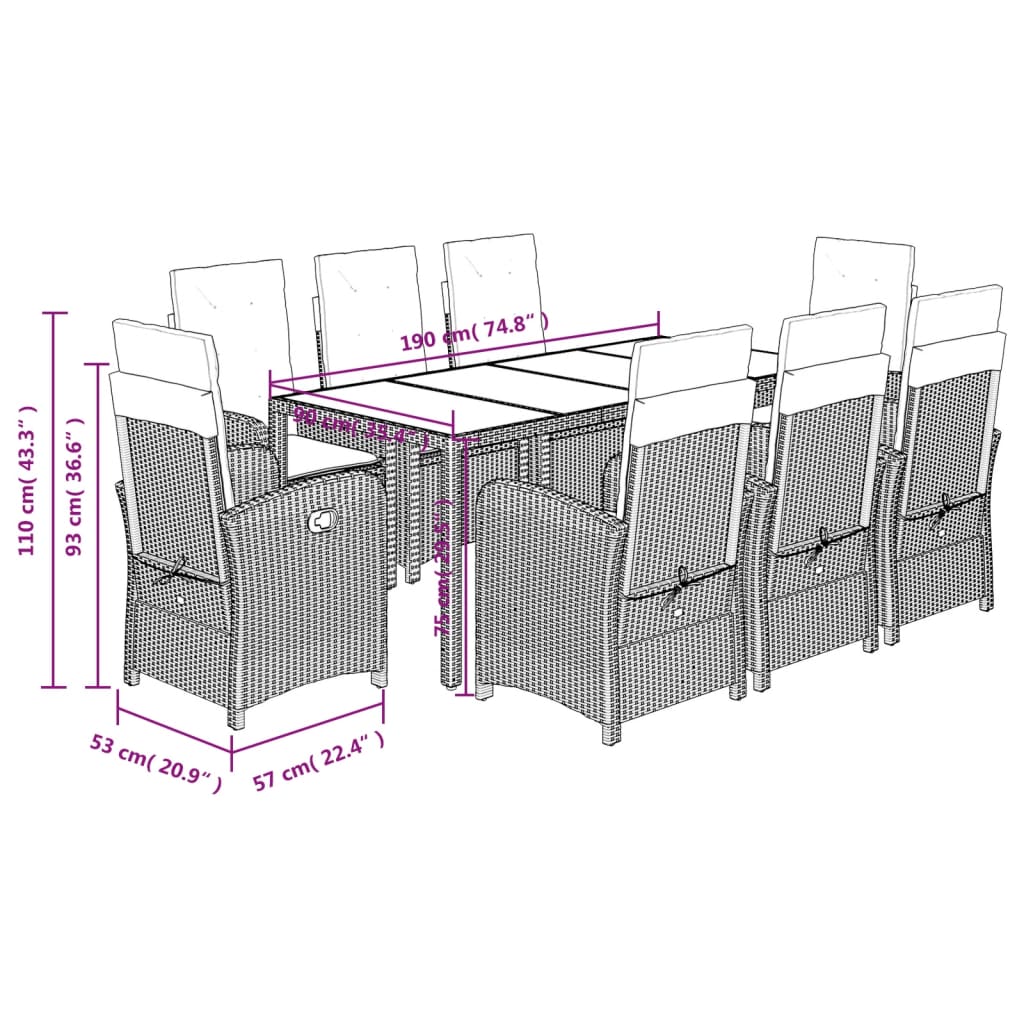 9-delige Tuinset poly rattan zwart