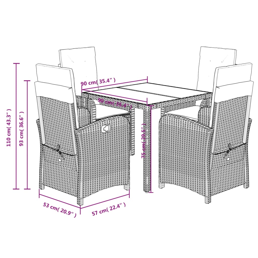 5-delige Tuinset met kussens poly rattan grijs