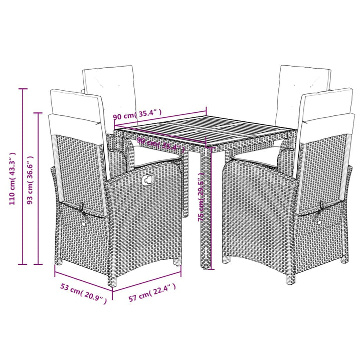 5-delige Tuinset met kussens poly rattan zwart