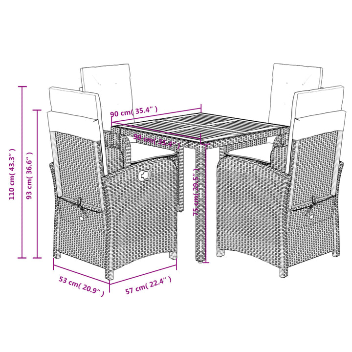 5-delige Tuinset met kussens poly rattan grijs