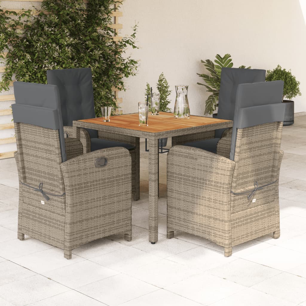 5-delige Tuinset met kussens poly rattan grijs