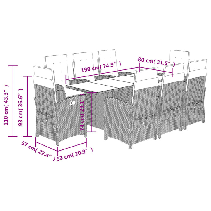 9-delige Tuinset poly rattan zwart