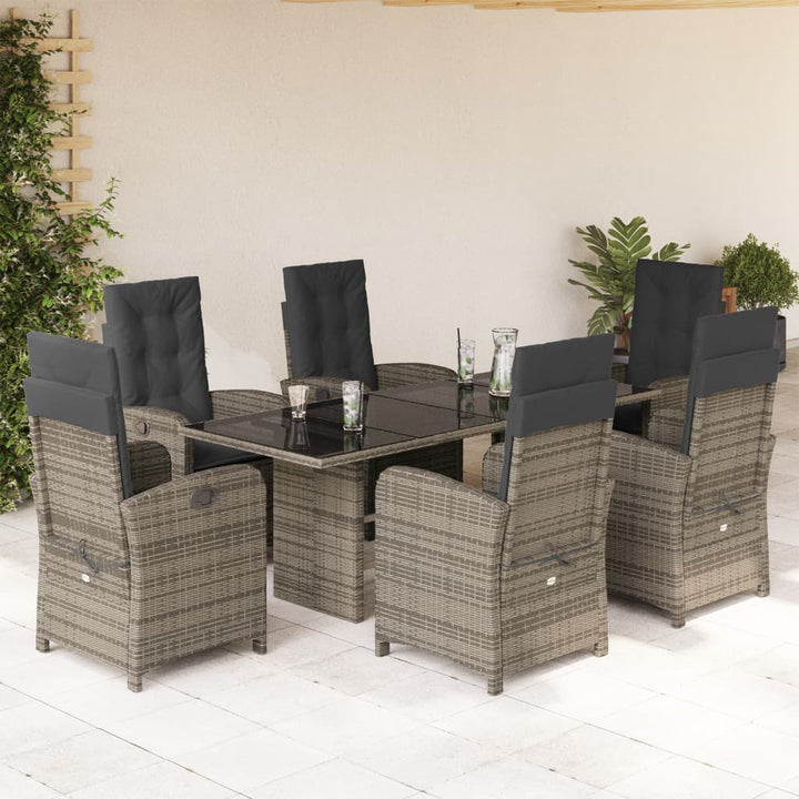 7-delige Tuinset met kussens poly rattan grijs