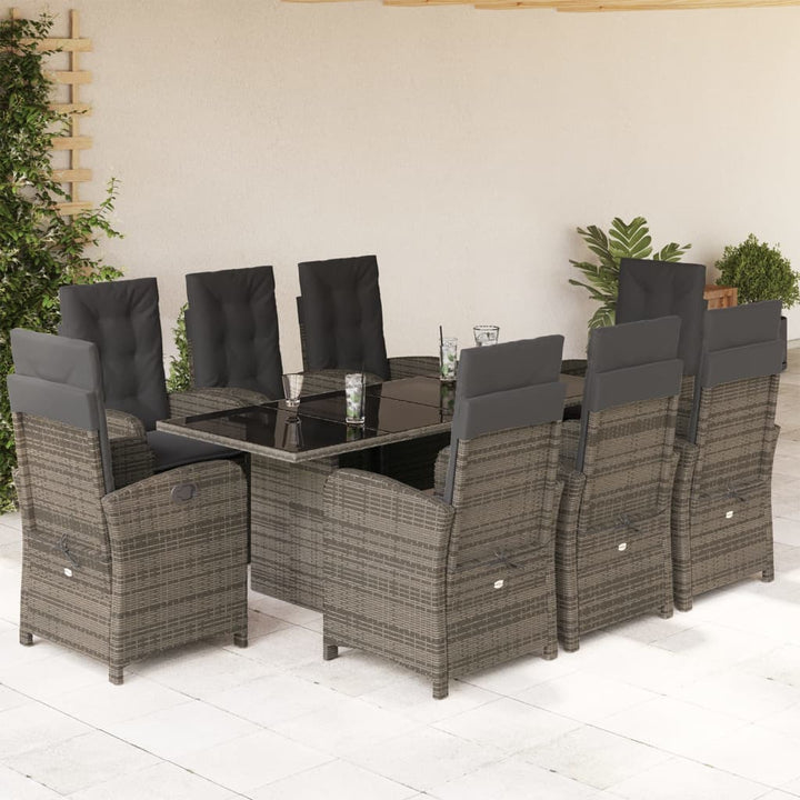 9-delige Tuinset met kussens poly rattan grijs