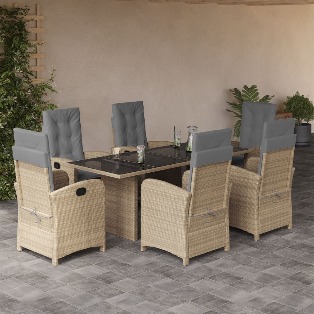 7-delige Tuinset met kussens poly rattan gemengd beige