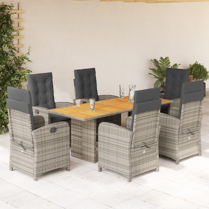 7-delige Tuinset met kussens poly rattan grijs