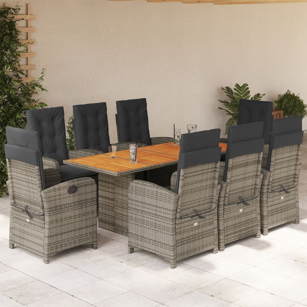 9-delige Tuinset met kussens poly rattan grijs