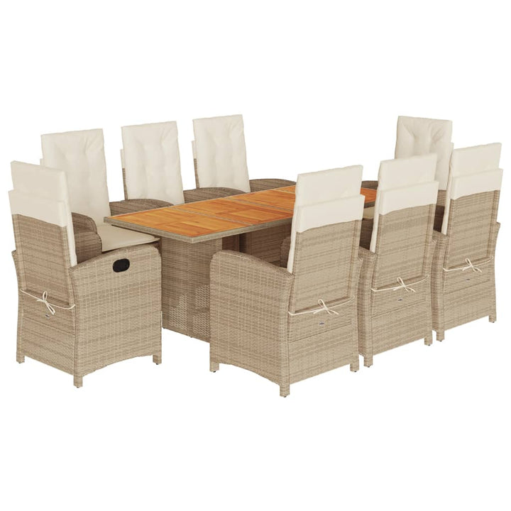 9-delige Tuinset met kussens poly rattan gemengd beige