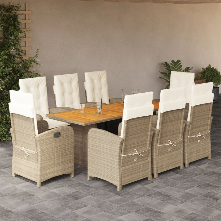 9-delige Tuinset met kussens poly rattan gemengd beige