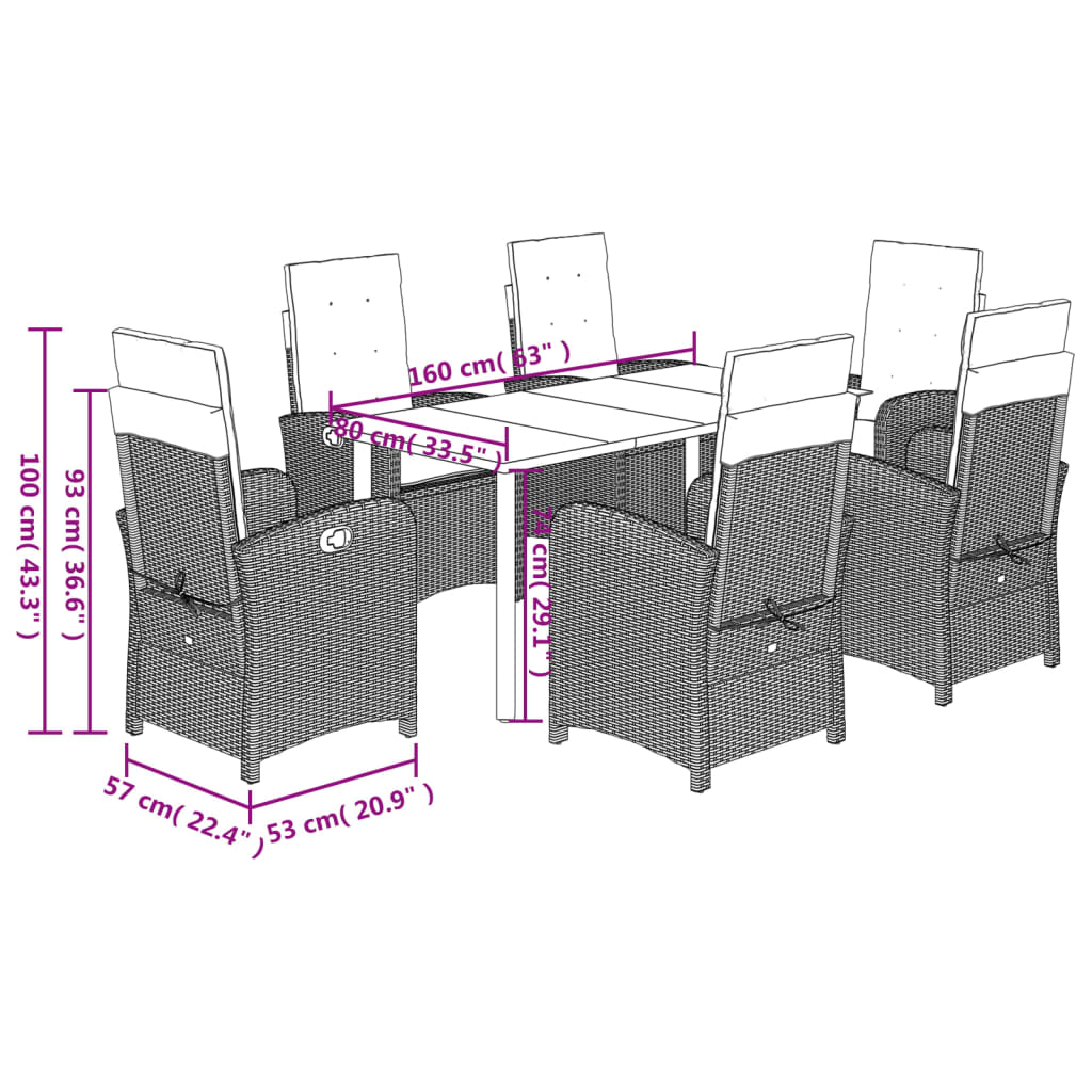 7-delige Tuinset met kussens poly rattan grijs