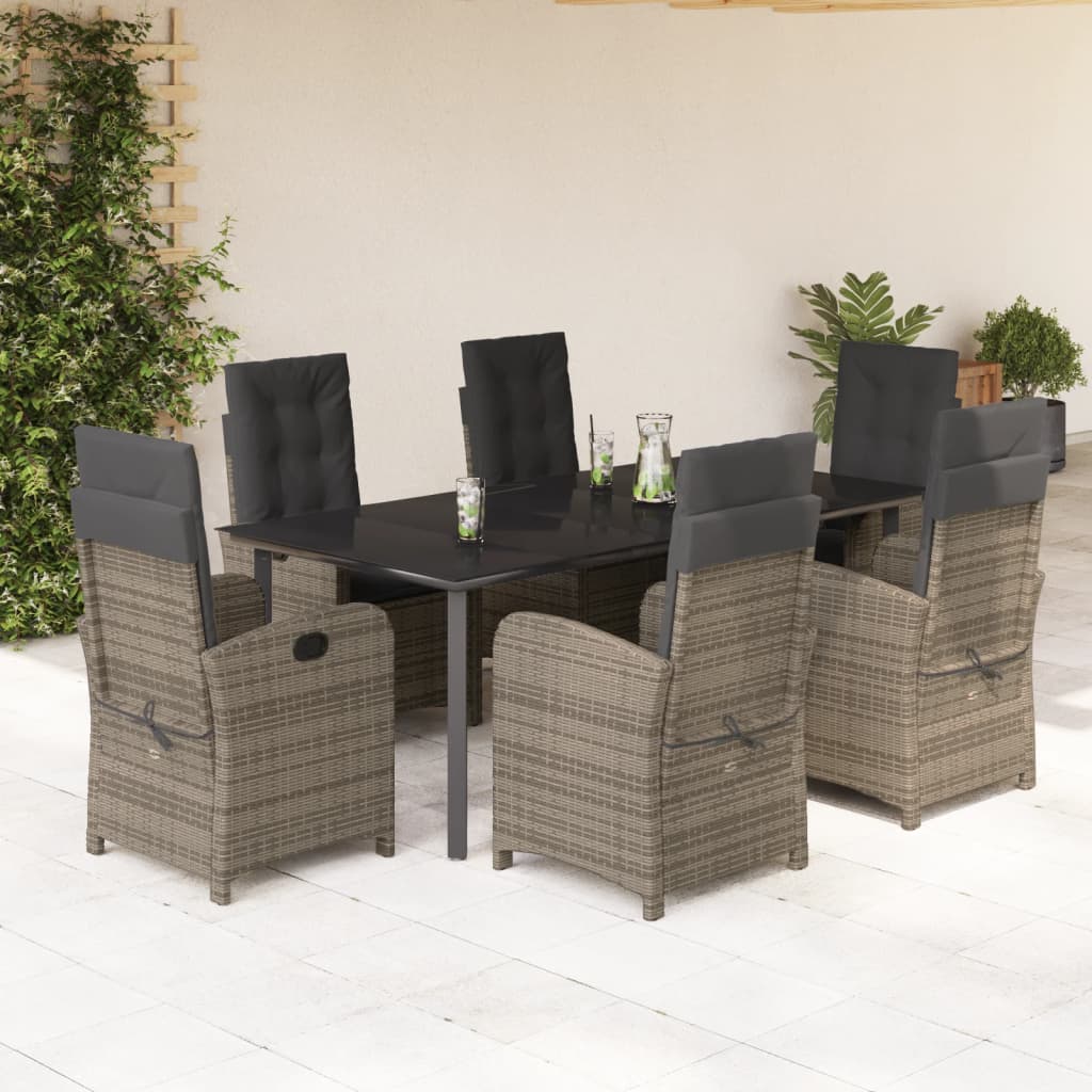 7-delige Tuinset met kussens poly rattan grijs