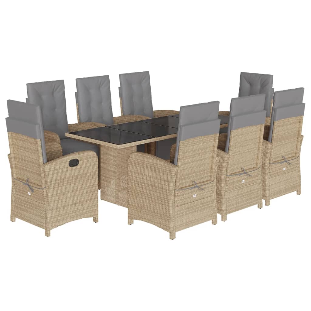 9-delige Tuinset met kussens poly rattan beige