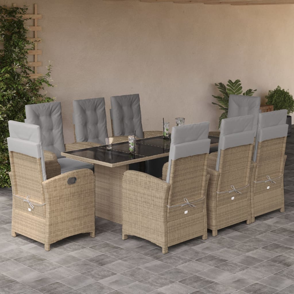 9-delige Tuinset met kussens poly rattan beige