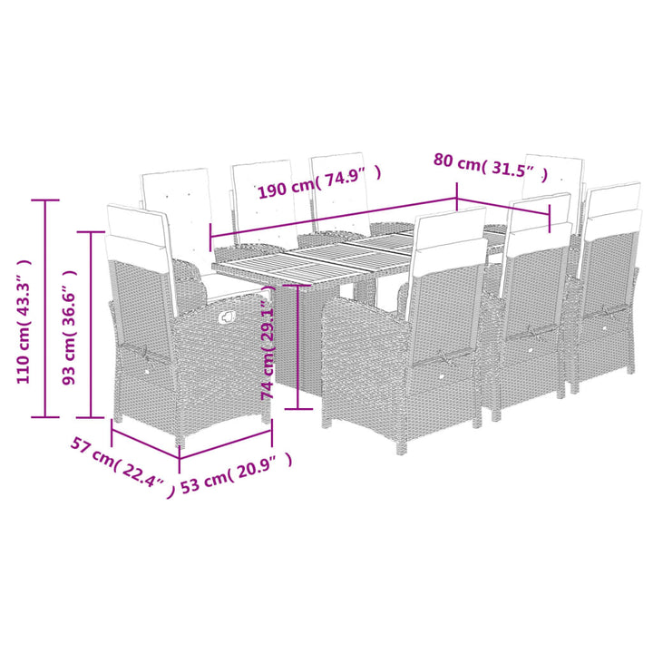 9-delige Tuinset poly rattan zwart