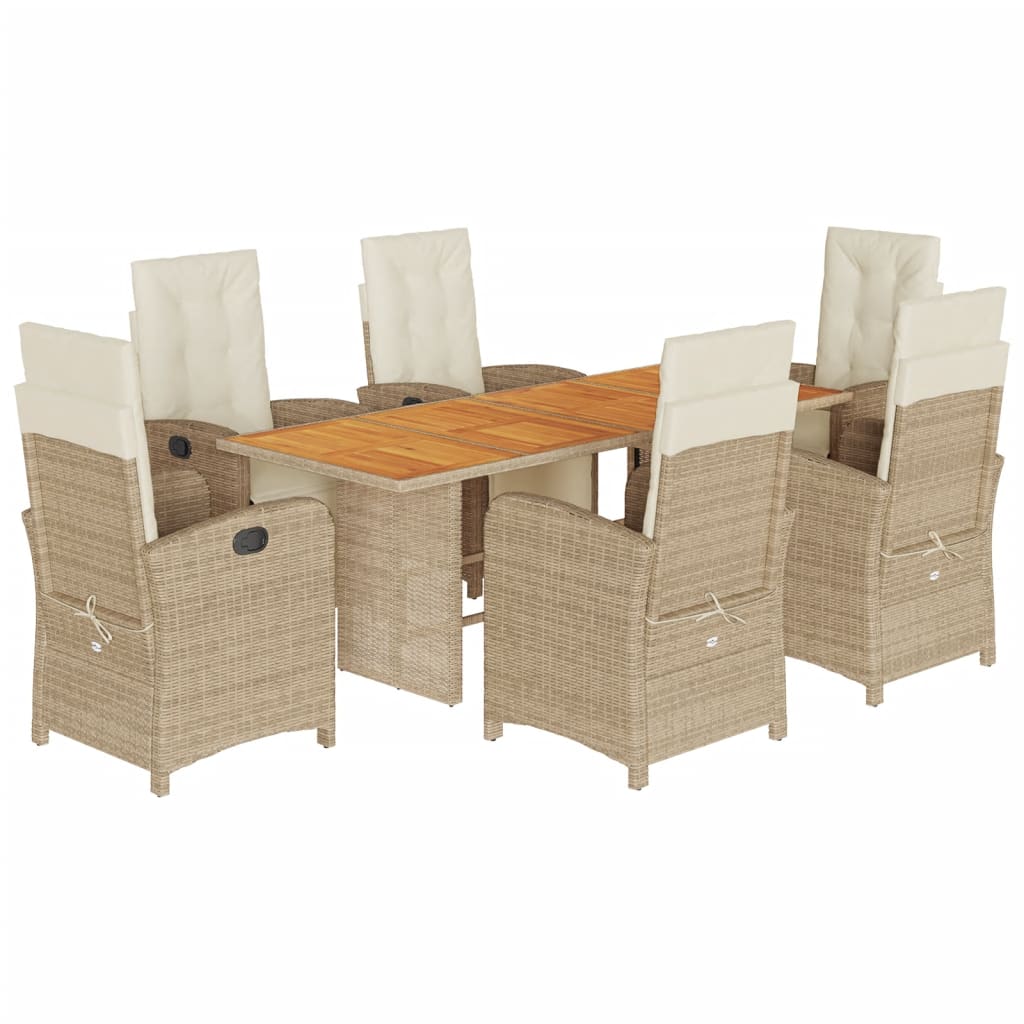 7-delige Tuinset met kussens poly rattan beige