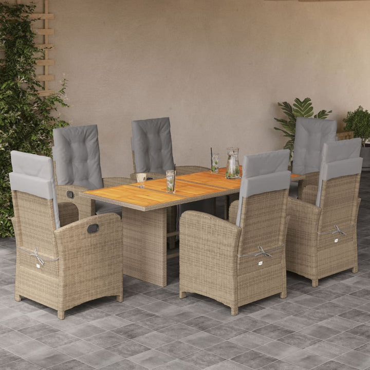 7-delige Tuinset met kussens poly rattan beige