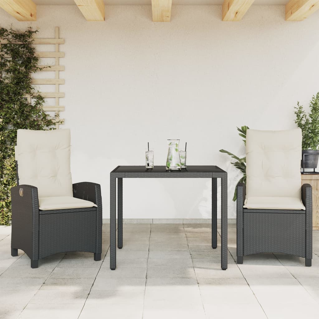 3-delige Tuinset met kussens poly rattan zwart