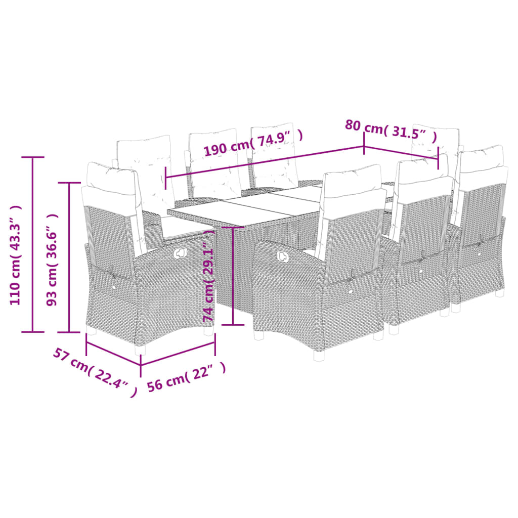 9-delige Tuinset poly rattan zwart