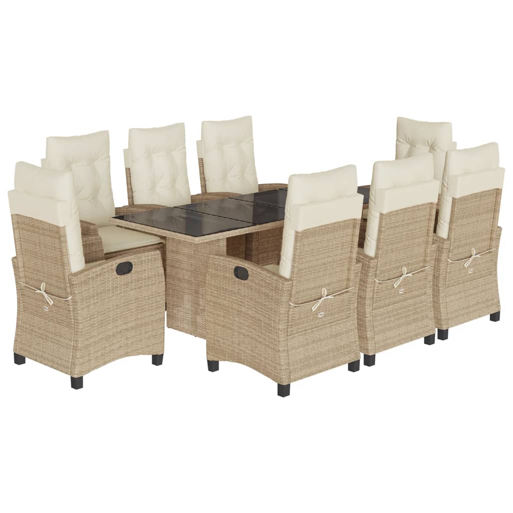 9-delige Tuinset met kussens poly rattan beige