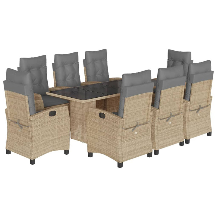 9-delige Tuinset met kussens poly rattan gemengd beige