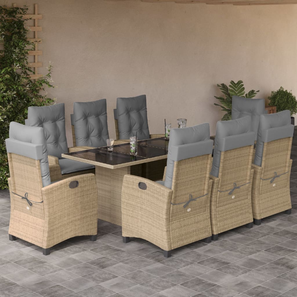 9-delige Tuinset met kussens poly rattan gemengd beige