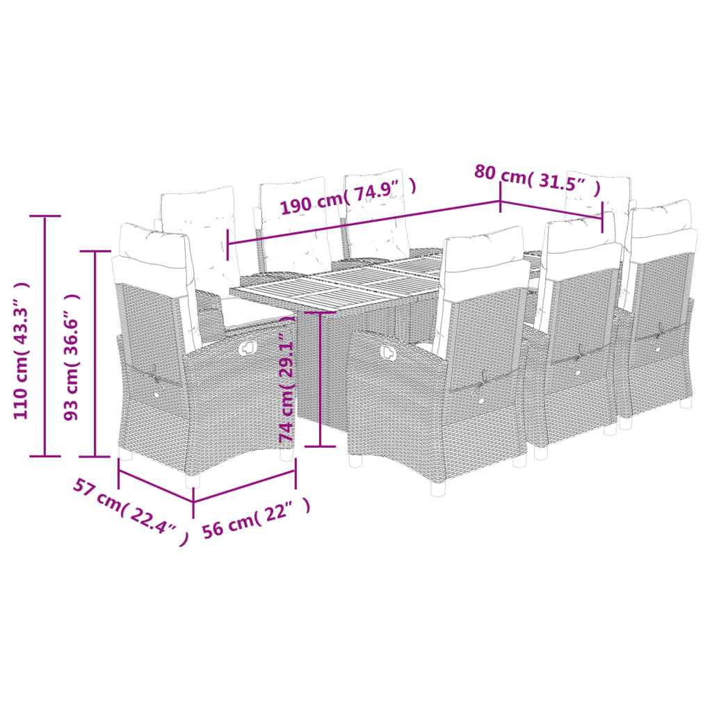 9-delige Tuinset poly rattan zwart