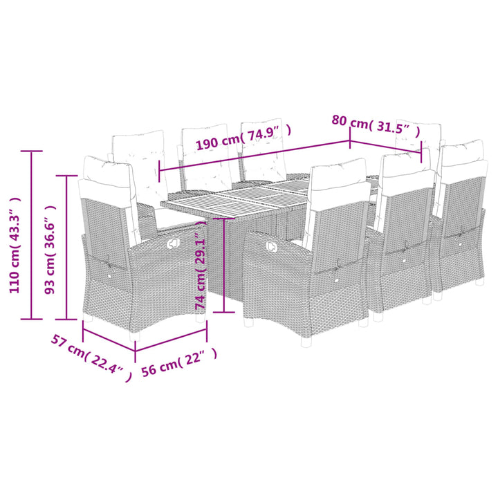 9-delige Tuinset poly rattan zwart