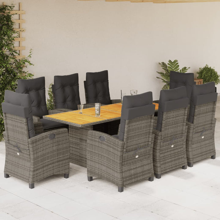 9-delige Tuinset met kussens poly rattan grijs