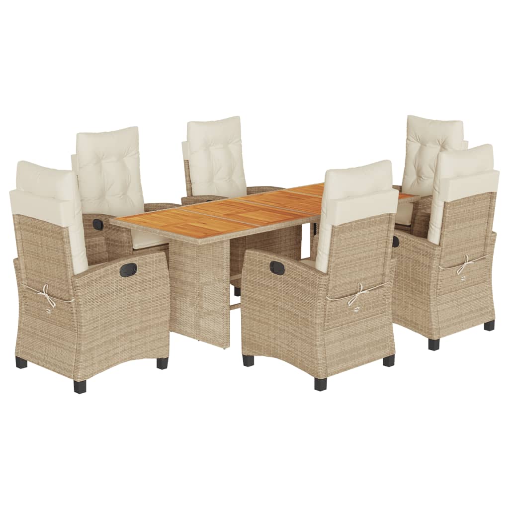 7-delige Tuinset met kussens poly rattan beige