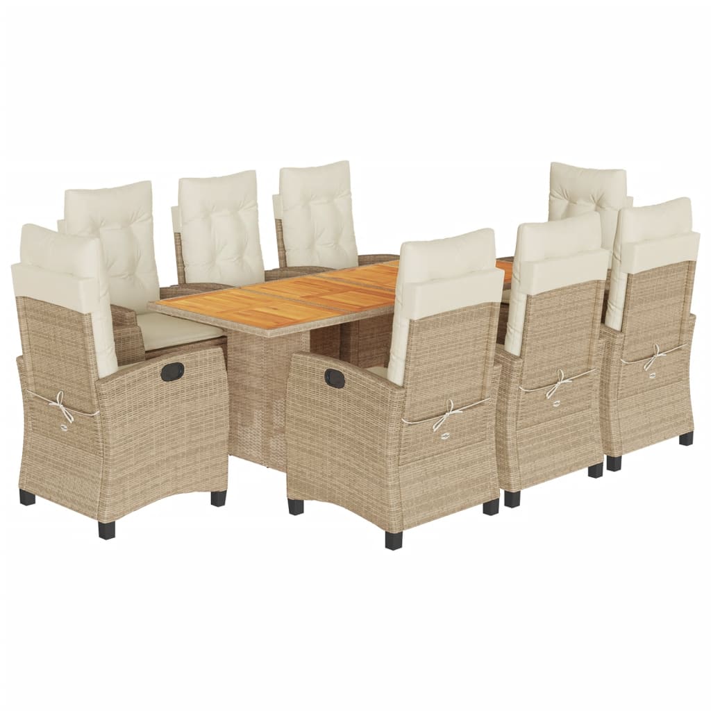 9-delige Tuinset met kussens poly rattan beige