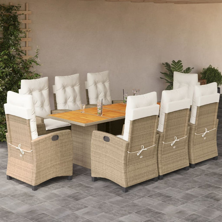 9-delige Tuinset met kussens poly rattan beige