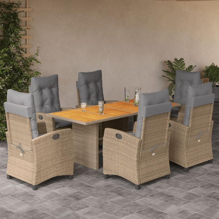 7-delige Tuinset met kussens poly rattan gemengd beige