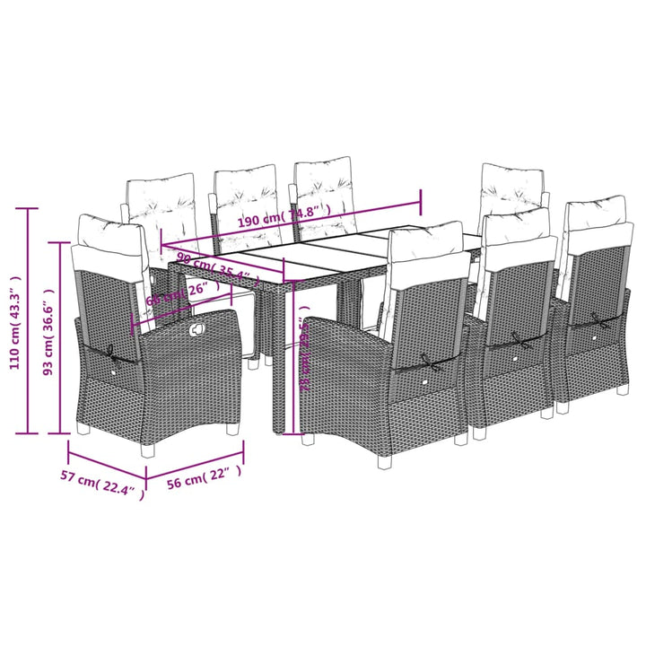 9-delige Tuinset poly rattan zwart