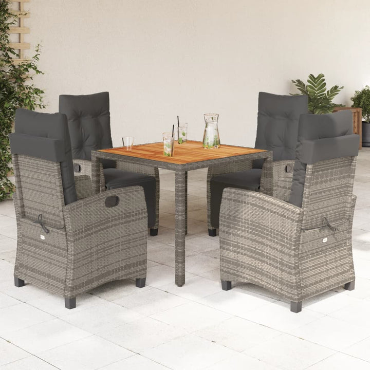 5-delige Tuinset met kussens poly rattan grijs